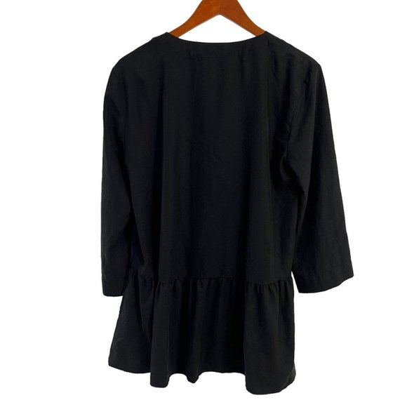 Zara Womens Blouse Medium Relaxed Fit Peplum Tunic Button Up 3/4 Sleeve Babydoll - Picture 2 of 6